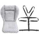twoworld Baby High Chair Seat Cushion Liner Mat Pad Cover Resistant and High Chair Straps (5 Point Harness) 1 Suit (Fashion Gray)