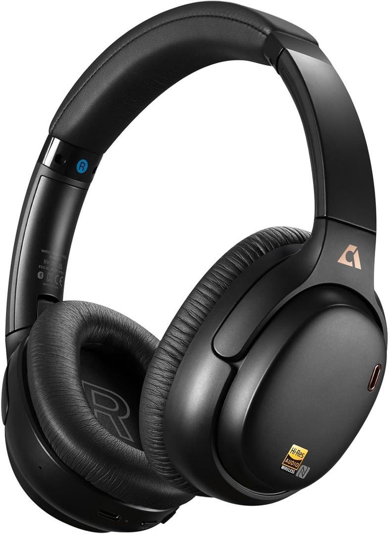 1Mii E700 Hybrid Active Noise Cancelling Headphones, Bluetooth Over Ear, Wireless Hi-Res Audio with LDAC & aptX Low Latency for Airplane Travel & Home TV, AI Translation & Custom EQ via APP, Black