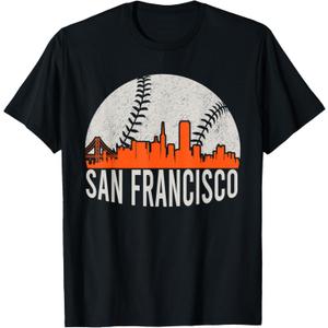 Vintage San Francisco Skyline Baseball Present Men Women T-Shirt Small