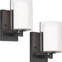 Wall Sconces Set of 2 Modern Vanity Lights with Double Clear Glass Shade Matte Black Indoor Farmhouse Wall Lights for Bathroom Living Room Bedroom Hallway Bulb E26 Base (Bulbs Not Included)