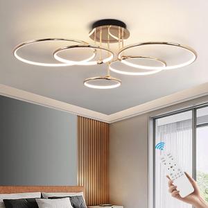 CANEOE Modern Ceiling Light Fixture,Gold Dimmable Led Ceiling Light with Remote Control for Living Room,5 Rings Flush Mount Ceiling Lamp for Living Room Bedroom Kitchen Lighting Fixtures Ceiling