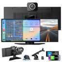 CarPlay Screen for Car Tablet Android Auto Smart Screen for Car, Portable Car Play with 3 Channel 4K Dash Cam,10.26” Wireless Display with FM Radio Stereo Bluetooth 5.2, 64GB TF Card Black