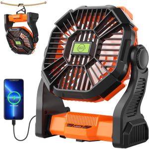 Battery Powered Fan Portable Fan Rechargeable,270Pivot Battery Operated Fans Camping Fan with LED Light & Hook,USB Personal Rechargeable Outdoor Camping for Tent, Travel (Orange)