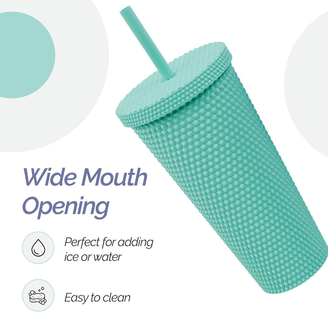 Copco 22oz Studded Insulated Tumblers with Straw and Lid, Set of 1, Acrylic Reusable Cold Drink Tumblers, Spill-Resistant, BPA-Free, Travel-Friendly, Cupholder Compatible (Teal)