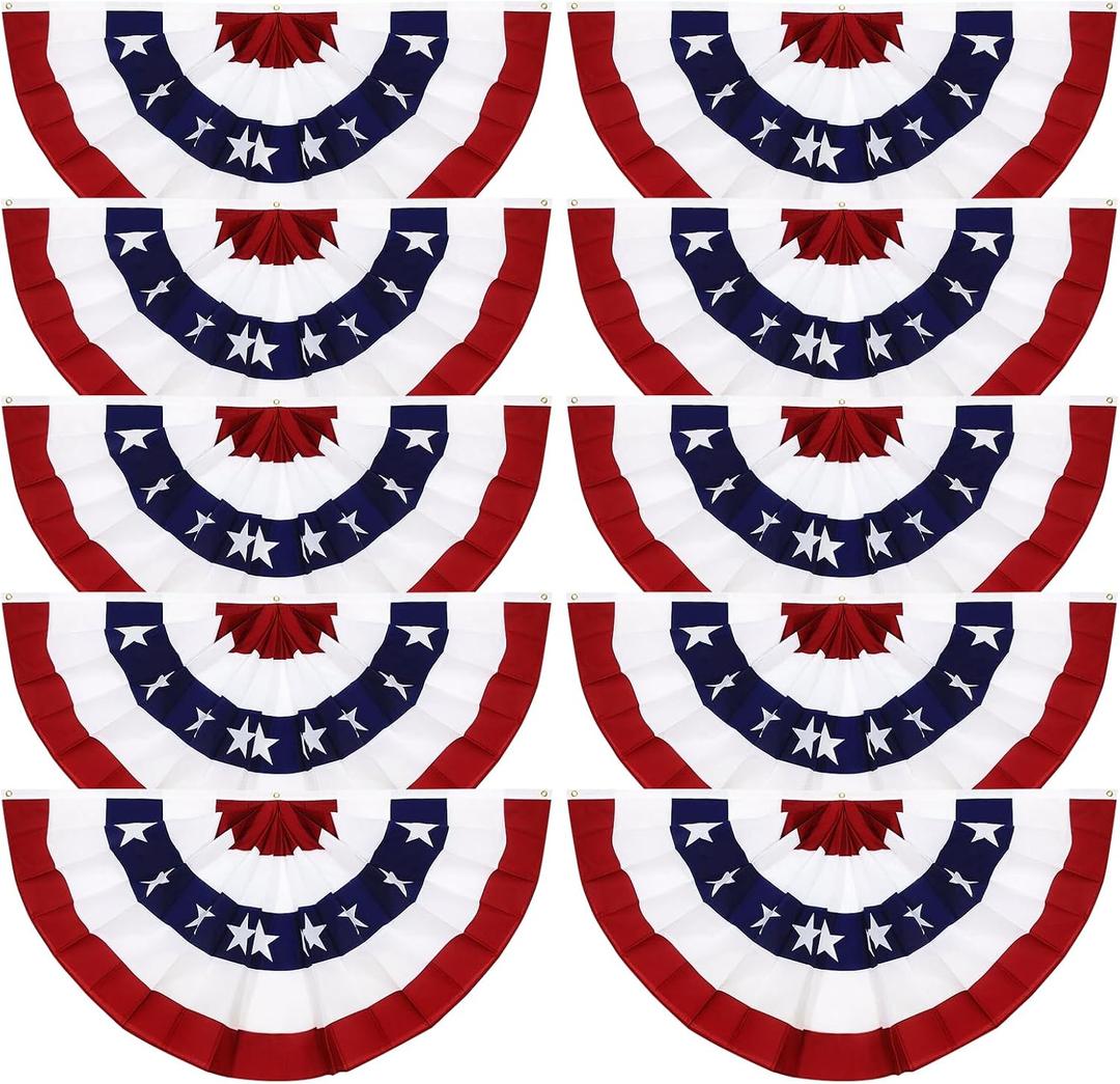 10Pack 2x4Ft American Flag Bunting, Patriotic Pleated Half Fan Flag Outdoor, USA 4th of July Buntings Red White and Blue Party Decorations Memorial Day Decor for Porch Indoor Outside