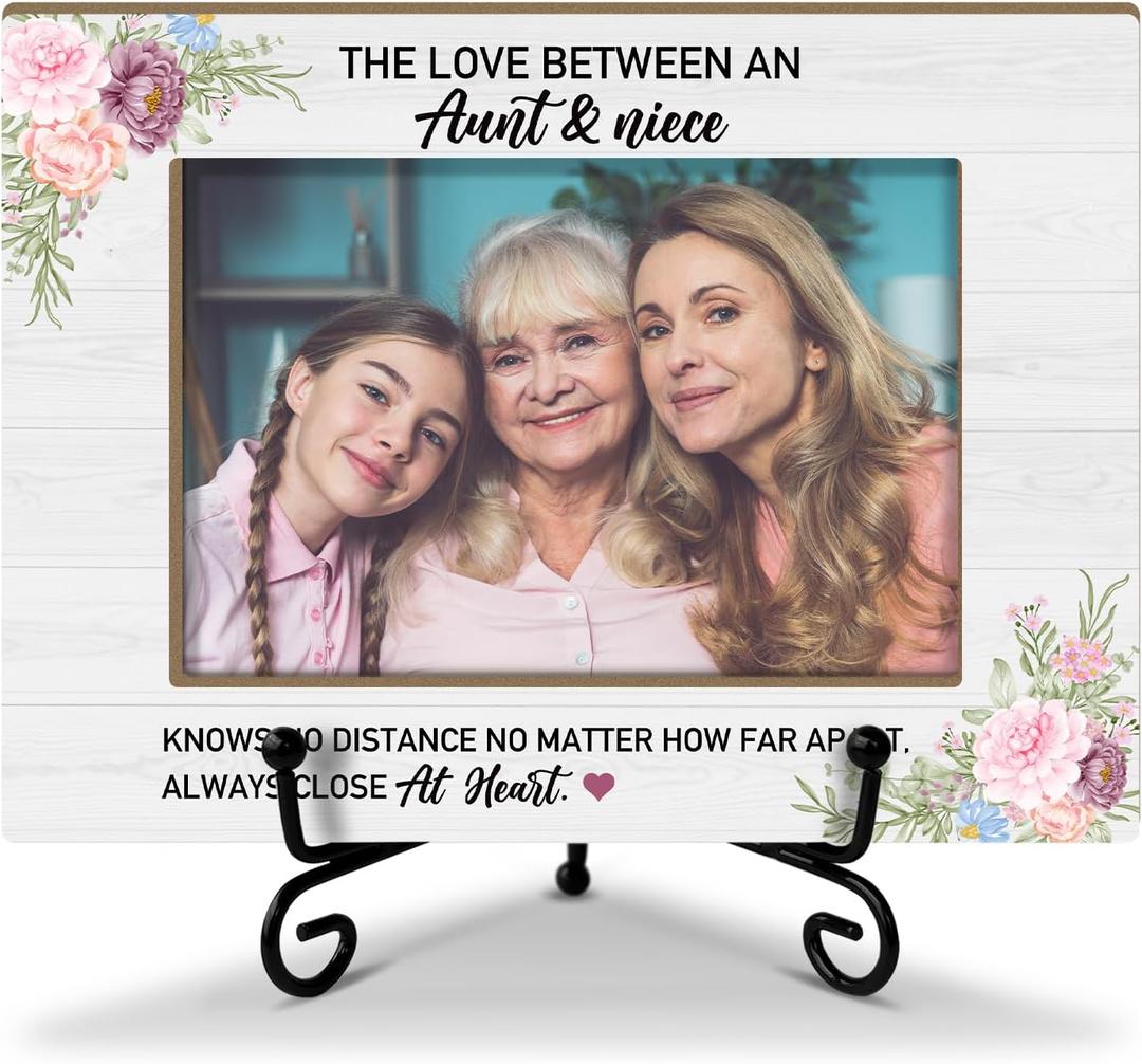Aunt Gifts Wooden Photo Frame For Women - The Love Between an Aunt & Niece 4x6 Picture Frame Horizontal, Tabletop Display Home Decor Great Auntie Gifts For Aunts From Niece Nephew Photo Frame - 30