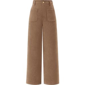 dowerme Women's Casual Wide Leg Long Pants Elastic High Waisted Button Palazzo Pants Work Straight Trousers with Pockets(Khaki,6)