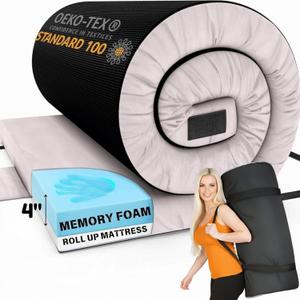 Hazli Matrix Comfort-Cell Memory Foam Camping Mattress Pad - Roll Up Mattress for Adults - Portable Cot Sleeping Pad for Camping - Floor Mat or Bed Roll for Car, SUV (Twin XL 80 x 40 x 4)