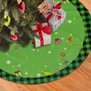 Christmas Tree Skirt 48 Inch Green Buffalo Plaid Xmas Tree Skirt Holiday Decor Mat with Festive Print for Home Party Decoration