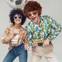 Shihanee 4 Pcs Mardi Gras Men 60s 70s Disco Costume Hippie Outfit Floral Shirt Wig Sunglass Gold Necklace for Cosplay Party (S)