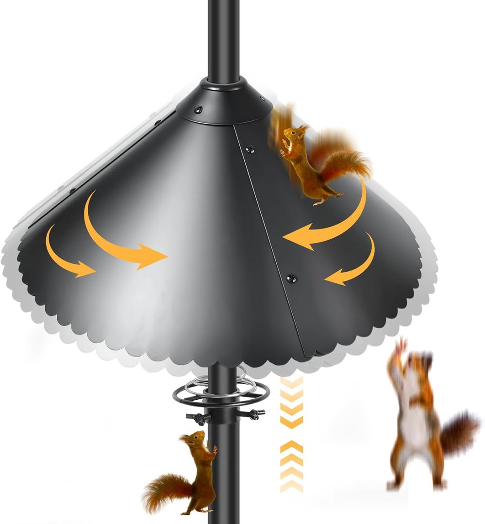 Metal Squirrel Baffle for Bird Feeder Pole, 19-Inch Chew Proof Guard with Spring Motion, Heavy Duty Pole Mount Squirrel Proof Baffle for Outdoor Garden Yard, Fits 0.5-1 Inch Poles, Protects Bird Food