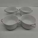 LE TAUCI Soup Bowls with Handles - 28 oz Lead-Free Ceramic French Onion Crocks, Oven and Microwave Safe, Heat-Resistant Design, Stackable, Dishwasher Safe, Set of 4, White