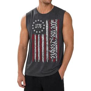 Bwlizfuz Men’s We the People 1776 Patriotic Muscle Tank Top, Gray American Flag Graphic 4th of July Sleeveless Distressed Vintage Style Gym Workout Athletic Fit USA Crew Neck Memorial Day Shirt M