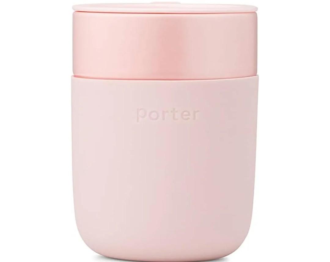 W&P Porter Travel Coffee Mug with Protective Silicone Sleeve | 12 Ounce Blush | Reusable Cup for Coffee or Tea | Portable Ceramic Mug with BPA-Free Press-Fit Lid | Dishwasher Safe | On-the-Go