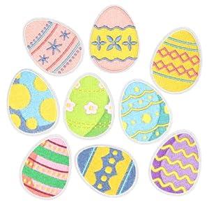 HEYTRCO 9PCS Easter Eggs Iron on Patches, Cute Cartoon Colorful Eggs Hunt Embroidered Repair Patches for Clothes, Decoration Applique for Hats, Jeans, Jackets, Backpacks, Shoes（Easter）