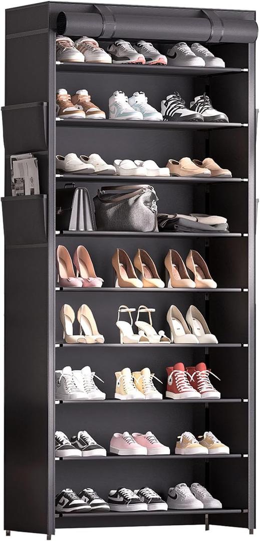 Shoe Rack with Covers - 9 Tiers Tall Shoe Rack Organizer Large Capacity Shoe Shelf Lightweight, and Space-Saving Shoe Rack is Perfect for Storing Shoes in Garages, Hallways, and Balconies