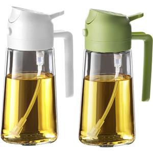 TrendPlain 16oz/470ml Glass Olive Oil Sprayer for Cooking - 2 in 1 Olive Oil Dispenser for Kitchen Gadgets, Air Fryer, Salad, and BBQ - White & Green