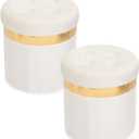 Small Ottoman with Storage,Folding Round Ottoman with Gold Trim,Velvet Storage Stool,Foot Stool with Soft Padded,Foot Rest for Living Room13x13x12.4(Beige,2pcs)