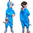 Toddler Boys Rain Suit Lightweight Waterproof Coveralls Cartoon Shark Hoodie Rain Jacket 6-8 years XL Size