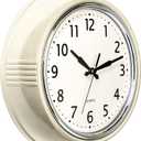 Bernhard Products Retro Wall Clock 9.5 Inch Cream Kitchen 50's Vintage Design Round Silent Non Ticking Quality Quartz Clock for Home/Office/Classroom (Cream)