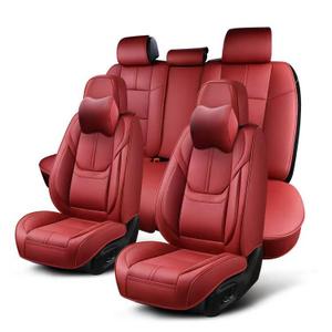 KIDYACWST Auto Car Seat Covers Accessories Full Set Leather Cushion Protector Breathable Waterproof Seat Cover for Cars Universal Fit (Wine, Front Pair and Rear)