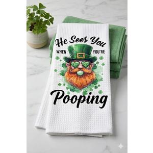 St Patricks Day Kitchen Towels, St Patricks Day Decorations, Cherry Bow Shamrock Lucky Charms Decoration, Shamrock Hand Towels for Spring Seasonal Home Kitchen Bathroom Bar 16x24 Inch