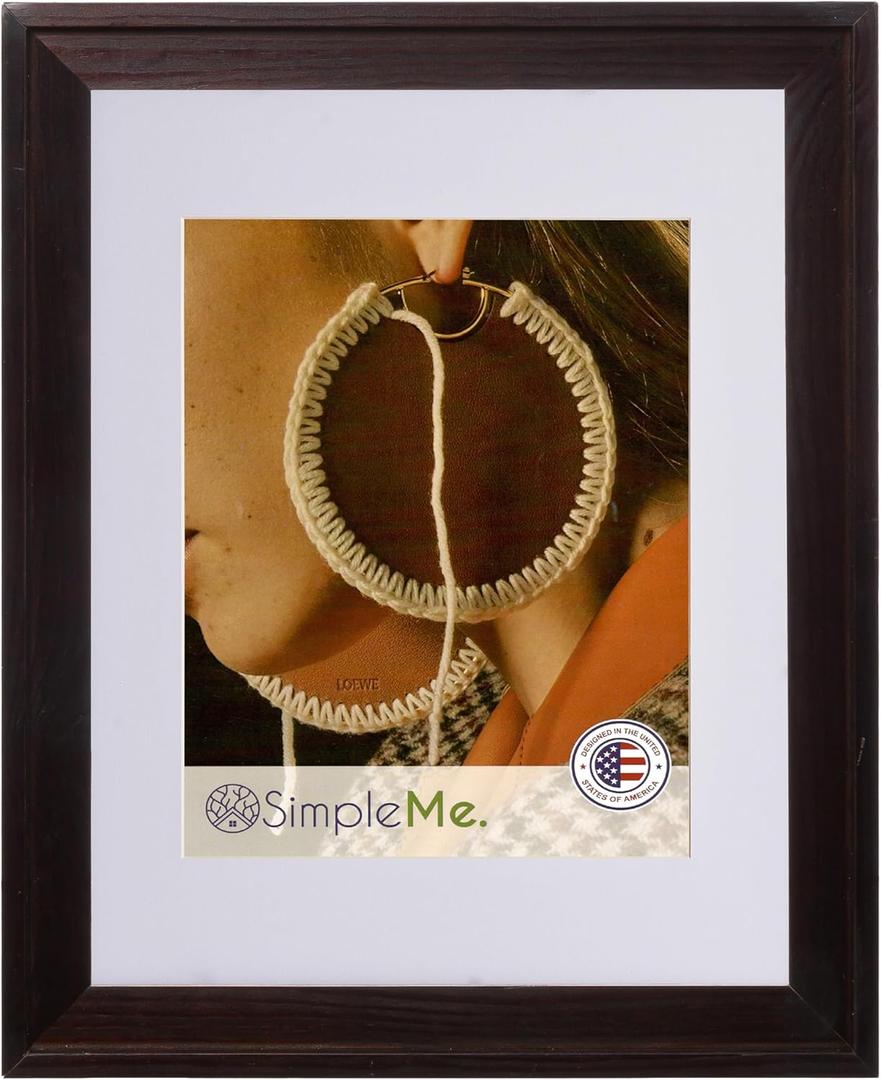 SimpleMe 100% Solid Wood 16x20 Poster Picture Frame with Mat or 18x24 without Mat - Rustic Natural Wooden Wall Photo Frames, Brown