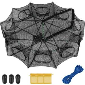 QualyQualy Fishing Bait Trap Crab Net Fishing Trap for Minnow/Crab/Shrimp/Crawdad with Rope, 10 Holes Large Space Fishing Net, Size: 32*10‘’