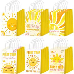 Glenmal 24 Pcs First Trip Around The Sun Party Favors Bags Boho 1st Birthday Goody Paper Gift Bags Birthday Snack Summer Sunshine Party Decor Favor Supplies