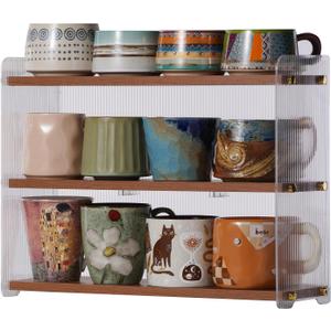 Coffee Mug Holder Wooden Cup Station Organizer 3-Tier Cup Holder for Coffee Bar Mug Display Rack for Countertop Mug Holder Shelf for Home Kitchen Nut Brown