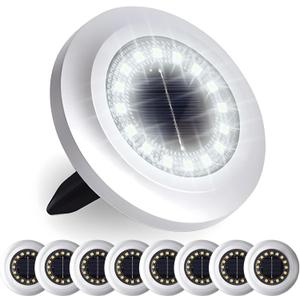 Solar Ground Light 8 Packs, Upgraded 16-LEDs Solar Outdoor Light for Patio, Mower-Friendly Withstand 200lbs Solar Powered Lights, IP66 Waterproof & Reusable Spike, Cool White