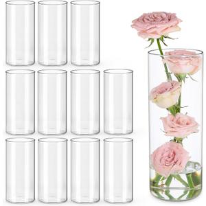 UPBUD 12pcs Glass Cylinder Vases for Centerpieces | 8 Inch Clear Flower Vase for Wedding Decorations, Floating Candle vases for Dinner Table, Bridal Shower, Office Home Dcor