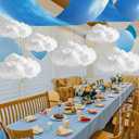 VioraWhite 9 Pcs Blue Sky White Cloud Ceiling Decor Include 12 x 2 ft Fluorescent Light Covers 6 Packs Imitation Artificial 3D Cloud Props Classroom DIY Hanging Ornament Picnic Party Decorations
