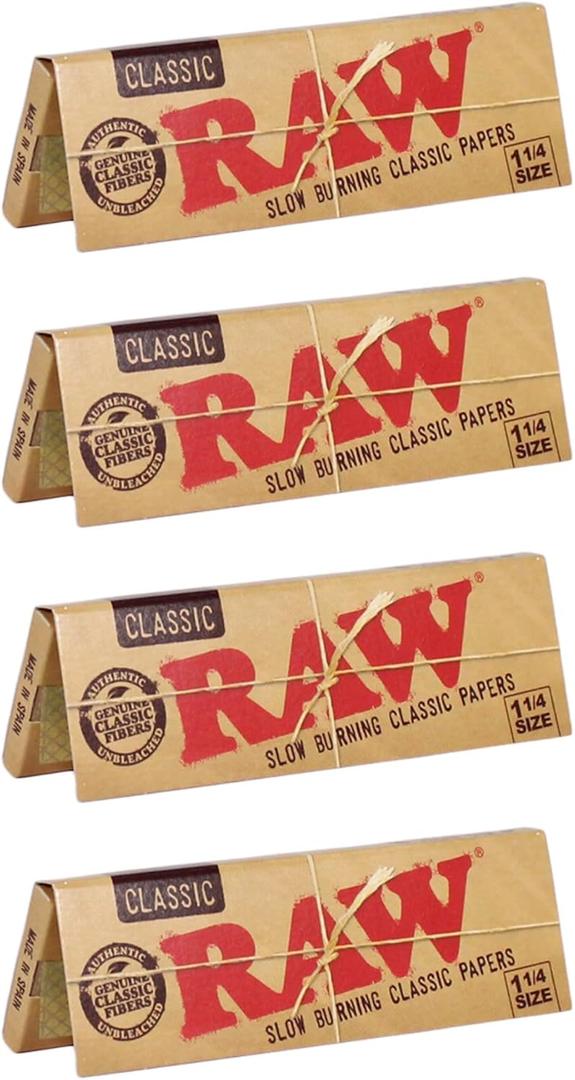 Raw Unrefined Classic 1.25 1 1/4 Size Cigarette , 50 Count (Pack of 4)