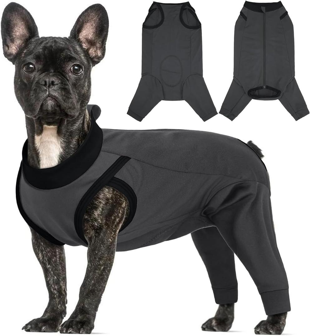 T'CHAQUE Dog Surgery Suit for Dogs After Surgery, Dog Onesie for Spay Surgery Female, Anti Licking Rear Leg Sleeve, Bodysuit for Abdominal Wounds Skin Disease,Substitute E-Collar & Cone, Gray, XS