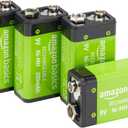 Amazon Basics 4-Pack Rechargeable 9 Volt Ni-MH Batteries, 200 mAh, Pre-Charged, Long Lasting Power, Recharge up to 1000x Times