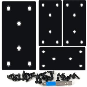QSJ 4 Pack Black Flat Mending Plate,Six-Hole Metal Bracket, Straight Steel Brace 3.94 x 1.97'', Fixing Joining Plate for Wood with 24PCS Screws, 1x Screwdriver.