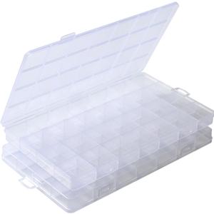 2Packs 28 Grids Plastic Organizer Box,Clear Beads Organizers Storage Box with Fixed Dividers,Acrylic Organizers Box for Jewelry,Beads,Earrings, Art DIY, Craft