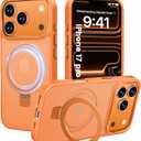 Compatible with iPhone 17 Pro Case with Magnetic Ring Stand, Military Drop Protection, Anti-Scratch/Anti-Fingerprint Translucent Matte iPhone Case for iPhone 17 Pro (Orange)