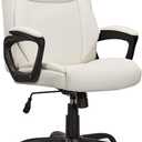 Amazon Basics Classic Puresoft PU Padded Mid-Back Height Adjustable Office Computer Desk Chair with Armrest, 26"D x 23.75"W x 42"H, Cream