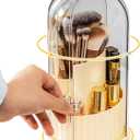 Covered Rotating Makeup Brush holder Organizer with Lid Makeup Brushes Organizer for Vanity Desktop Bathroom Countertop (01)