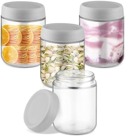 Mirrline 4 Pcs 500ml/16.9oz Glass Jars Overnight Oats Containers Wide Mouth Food Storage Container with Airtight Lids for Sugar Yogurt - Grey