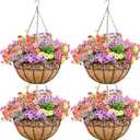 4 Pack 14 Inch Round Hanging Basket with Coco Liners， Metal Hanging Baskets for Plants Outdoor， Hanging Planter with Chain Garden Products for Outdoor, Porch, Lawn, Garden