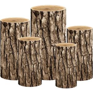 1Set Spandex Pillar Covers for Metal Cylinder Pedestal Stands - 5 Pieces -Printed Tree Bark Covers Only, Cylinder Pedestal Stands Excluded (NO-228 Tree Bark)