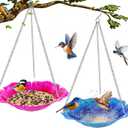 2 Pack Hanging Bird Bath for Outdoors, 11 Inch Metal Bird Feeder Water Bowl with Rust-Proof Stainless Steel Chains Flower Shape Hanging Birdbaths Feeder for Outside Garden Yard Patio Decor