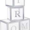 4 Pcs Prom Boxes with Letters 11.8 x 11.8 x 11.8 Inch Clear Balloon Boxes Transparent High School College Graduation Party Favors Supplies(Prom,Silver)