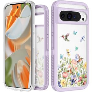 for Google Pixel 9 Pro XL Case - Women Girls Cute Cover Girly Aesthetic Kawaii Unique Design Teens Butterfly Flower Heavy Duty Shockproof Protective Phone Case for Pixel 9 Pro XL 6.8 Inch