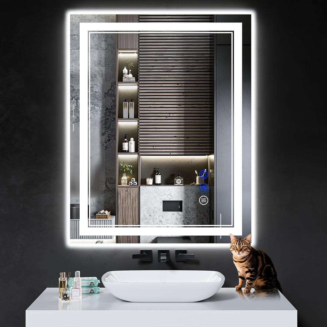 38"x30" LED Bathroom Mirror with Anti-Fog, Stepless Dimmable Lights, 3 Color Modes, Shatter-Proof Tempered Glass,Waterproof Design