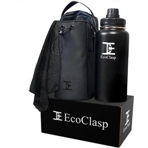 Ecoclasp Magnetic Gym Bag with 5kg Hold Strength, 32oz Insulated Water Bottle & Quick-Dry Towel Set - Phone Mount Ring Men Women (Black Suit)