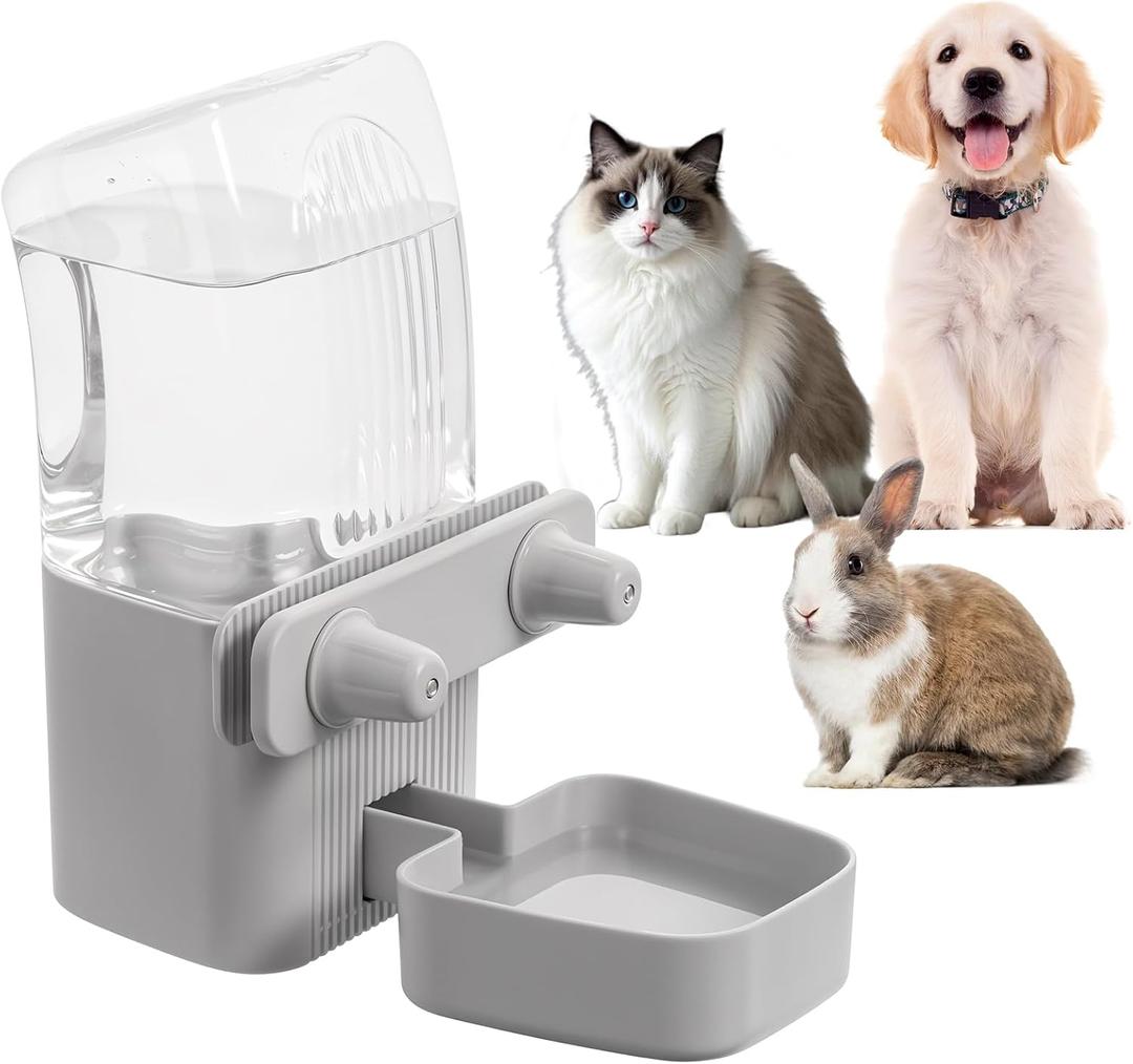 Kenond 50 oz Rabbit Water Dispenser,Gravity Dog Water Bowl Dispenser for Cage,Auto Water Bottle for Ferret,Cat,Dog and Other Animals, Compatible with Widemouth Cages, Wire Cages and Crates(Gary) (Gray)